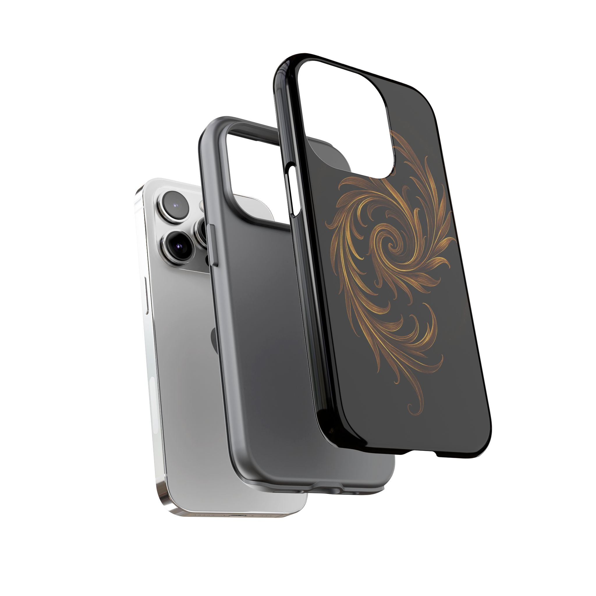 Luxury Gold Ornamental Phone Case – Black Baroque Swirl Glossy Hard Shell