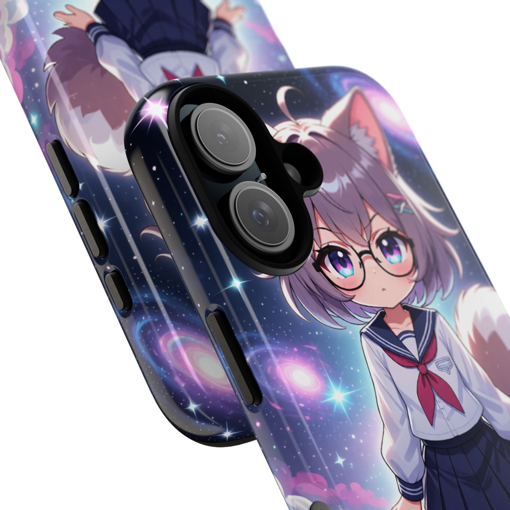Anime Chibi Girl Phone Case – Kawaii Cosmic Cat‑Ear Character Glossy Hard Shell