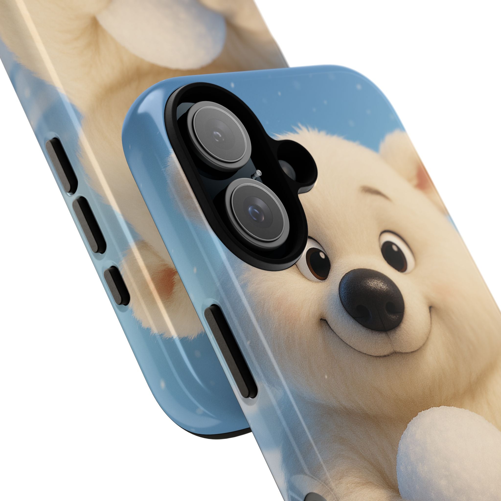 Cute Polar Bear Phone Case – Kawaii Winter Snowball Cartoon Blue Glossy Hard Shell