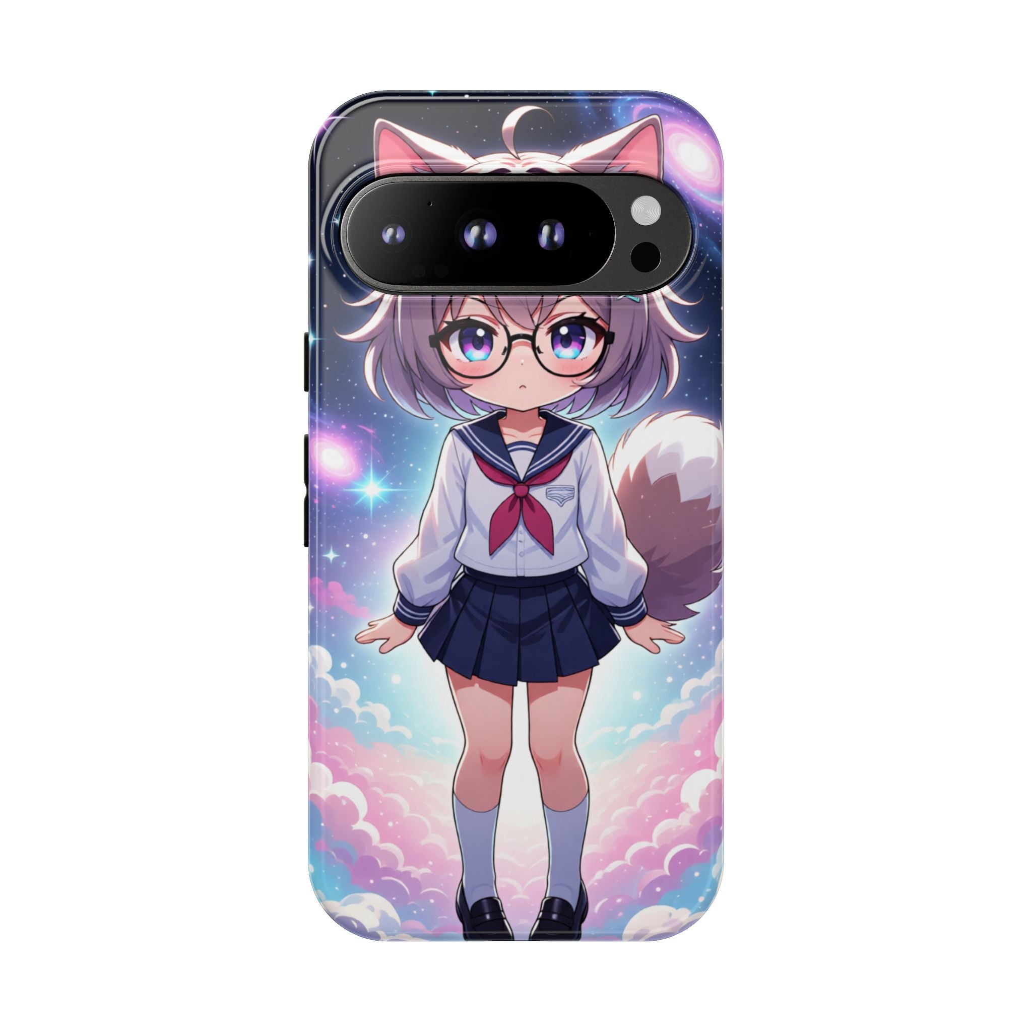 Anime Chibi Girl Phone Case – Kawaii Cosmic Cat‑Ear Character Glossy Hard Shell