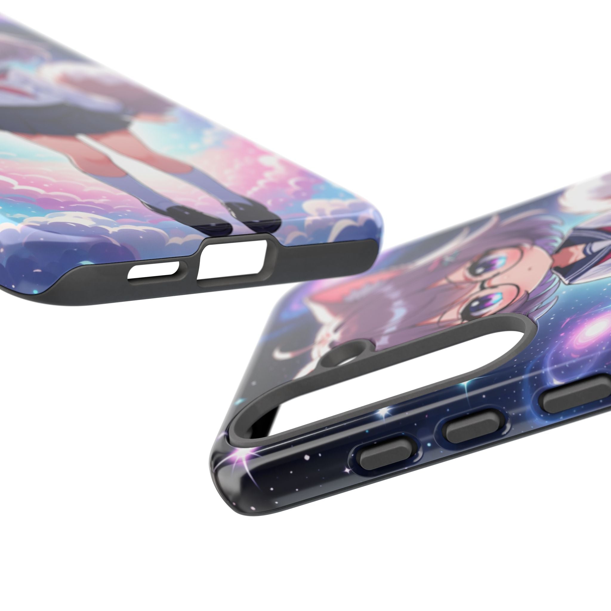 Anime Chibi Girl Phone Case – Kawaii Cosmic Cat‑Ear Character Glossy Hard Shell