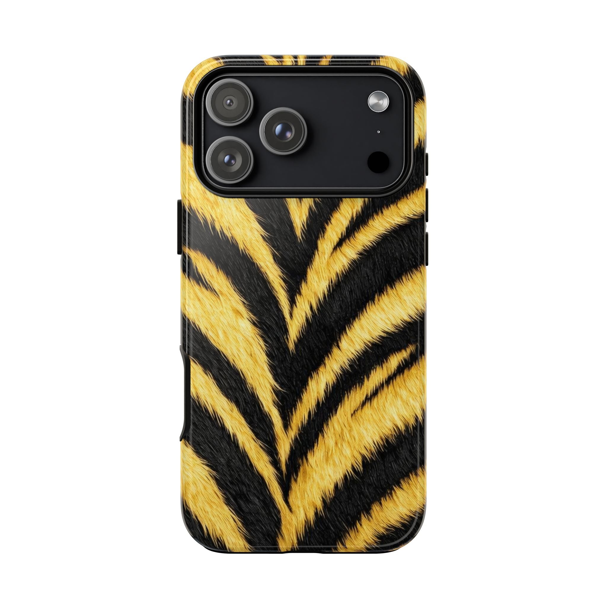 Tiger Stripe Print Phone Case – Bold Gold & Black Safari Pattern Glossy Hard Shell