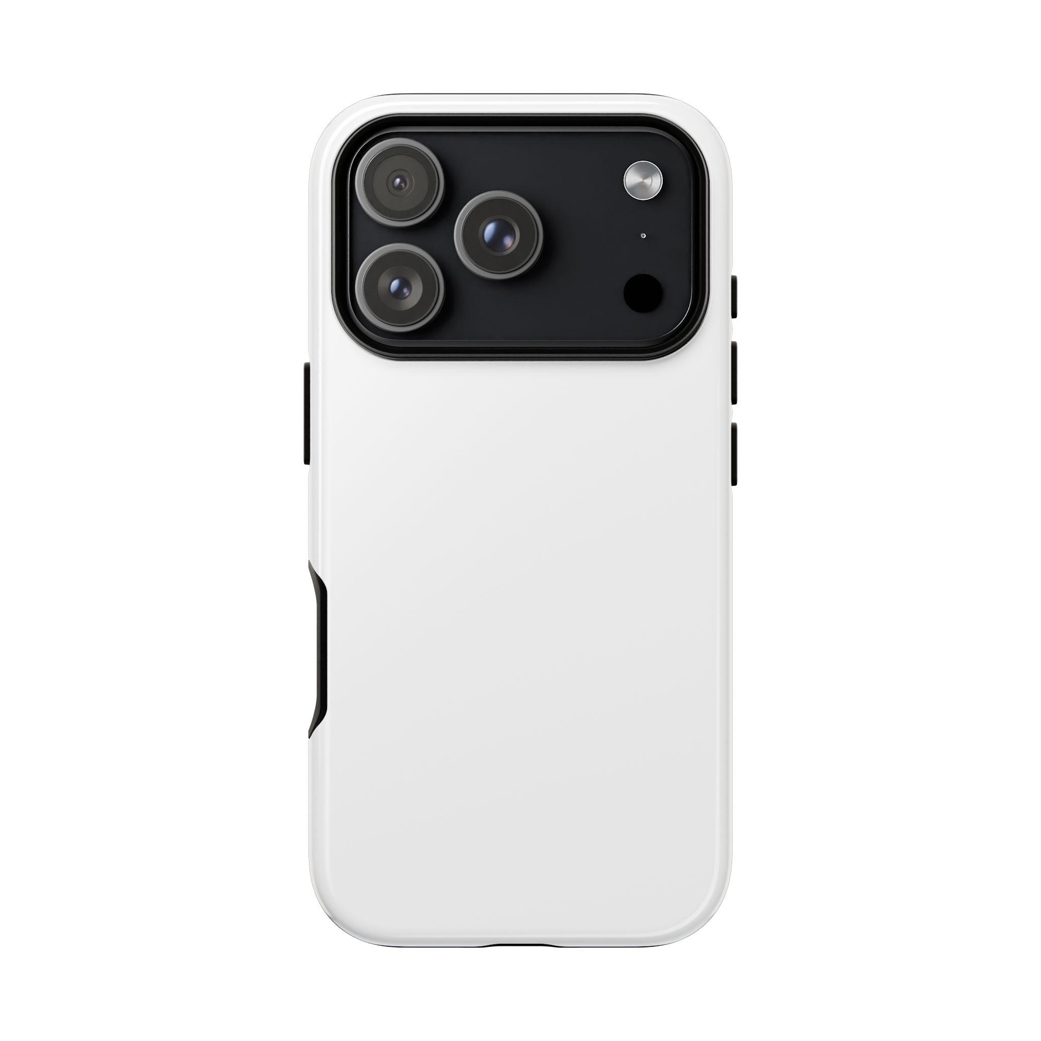 White phone case with black accents on a white background
