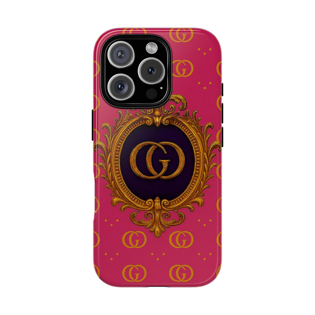Luxury Pink Monogram Phone Case – GIORMA™ Gold Crest Designer‑Inspired Hard Shell