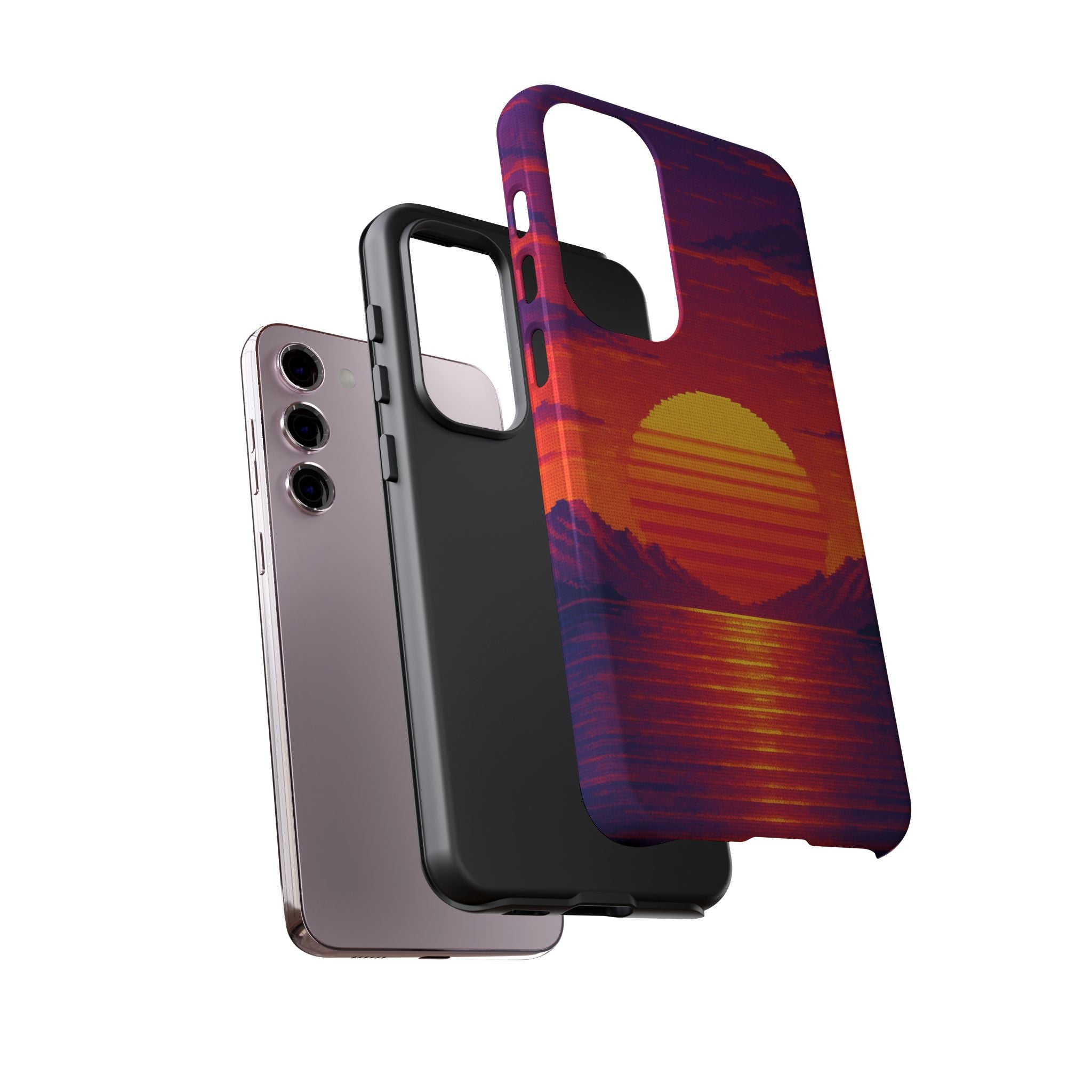 Sunset Vaporwave Phone Case – Retro 80s Synthwave Mountain Landscape Glossy Hard Shell