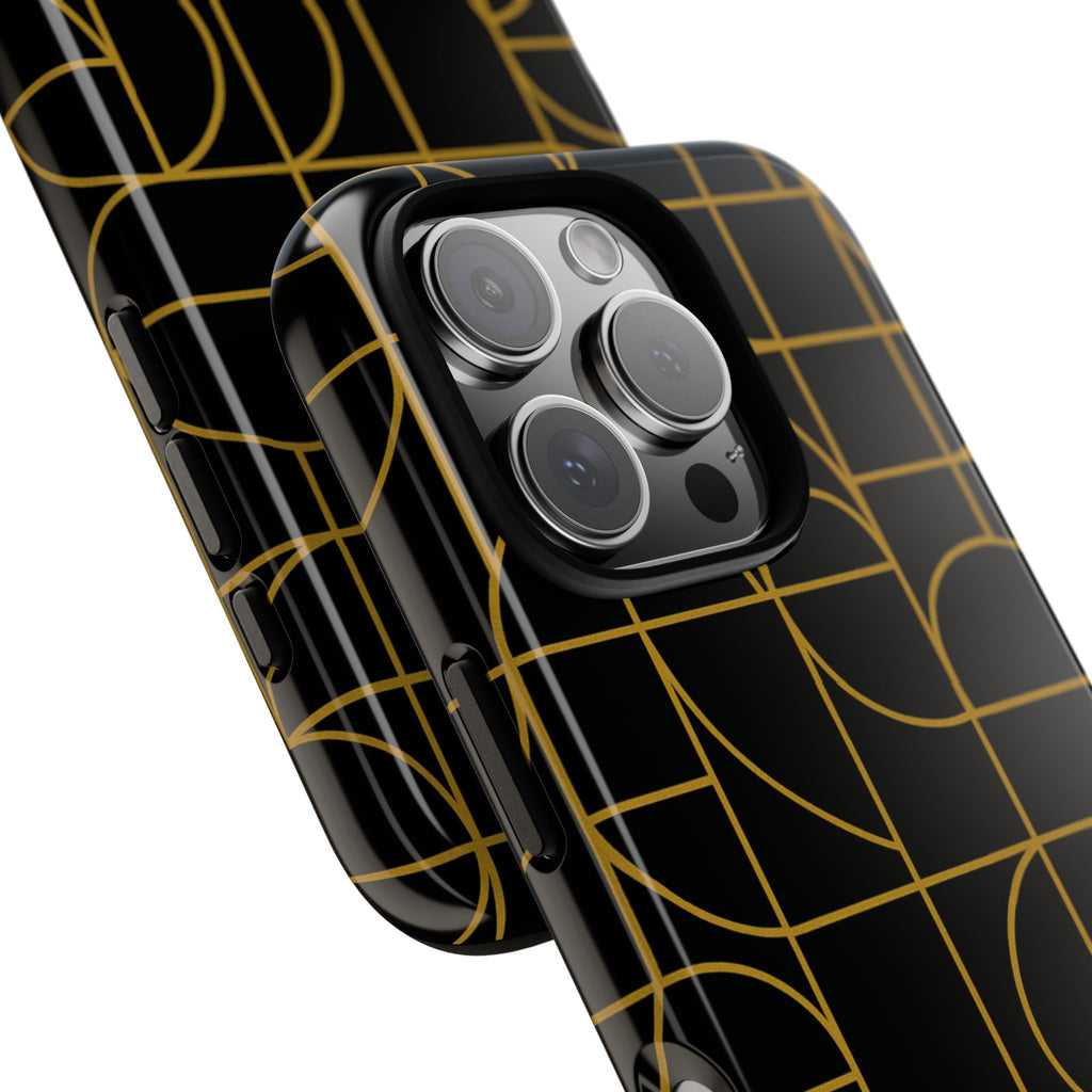 GIORMA™ Signature Geometry Phone Case – Black & Gold Architectural Hard Shell