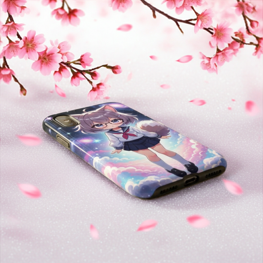 Anime Chibi Girl Phone Case – Kawaii Cosmic Cat‑Ear Character Glossy Hard Shell