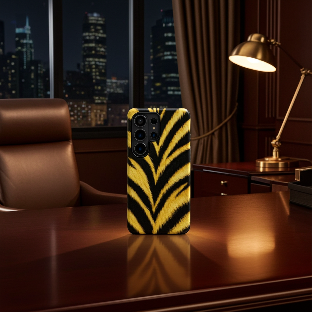 Tiger Stripe Print Phone Case – Bold Gold & Black Safari Pattern Glossy Hard Shell